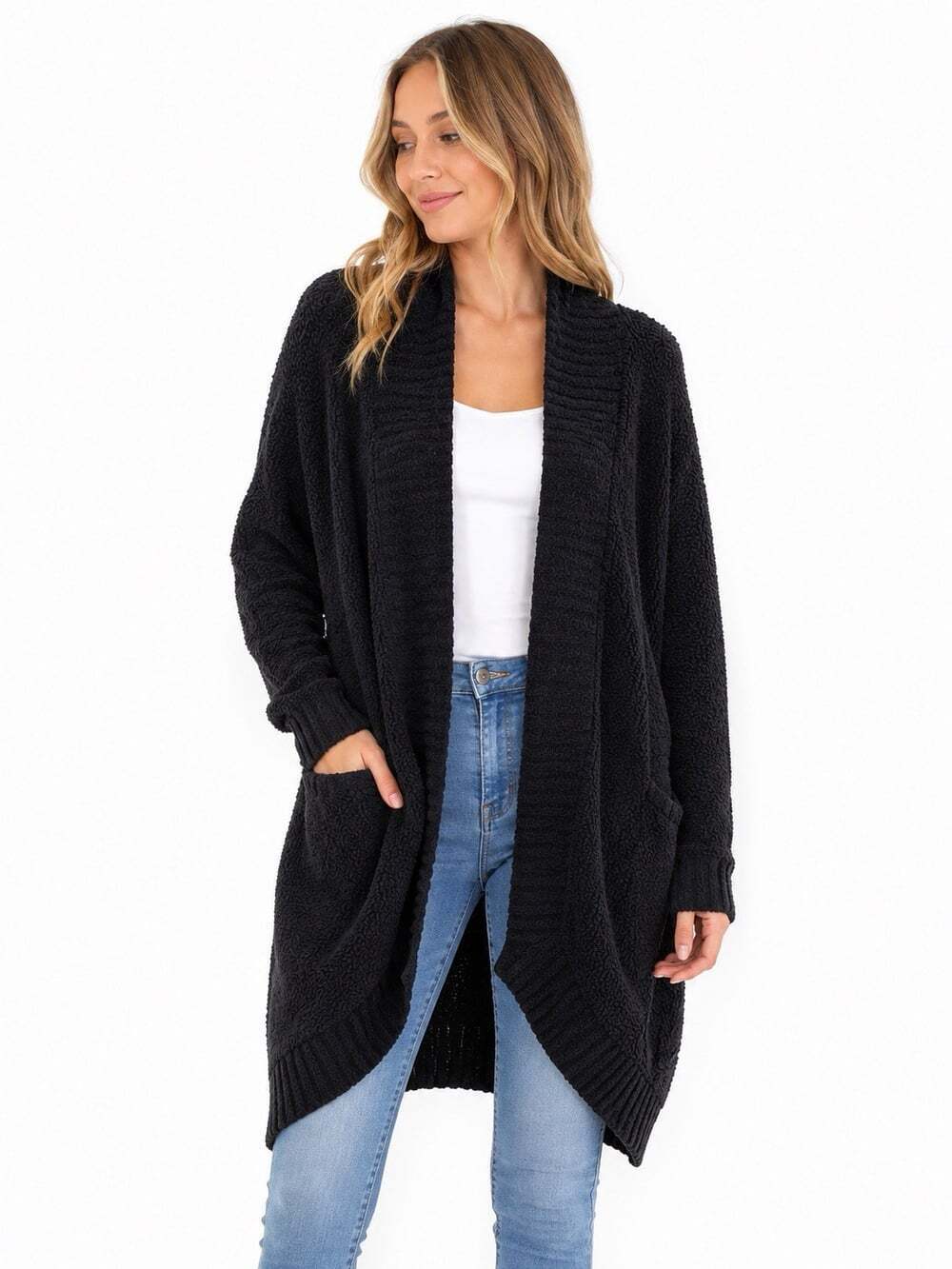UGG Women’s S Black Cozy Open Front Long Cardigan Sweater Sherpa Fleece